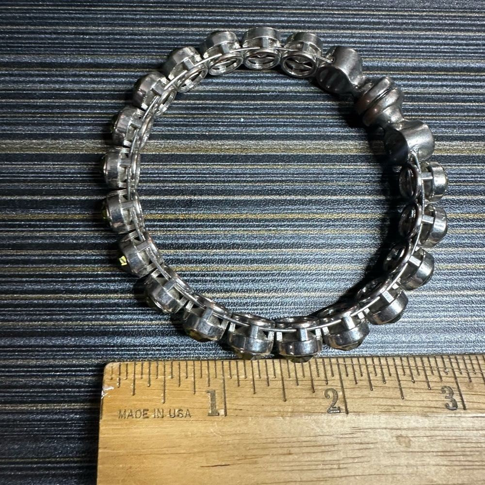 THREE GREEN & AB CRYSTAL SILVER & PERIDOT RHINESTONE MAGNETIC CLOSURE BRACELETS - Picture 6 of 11